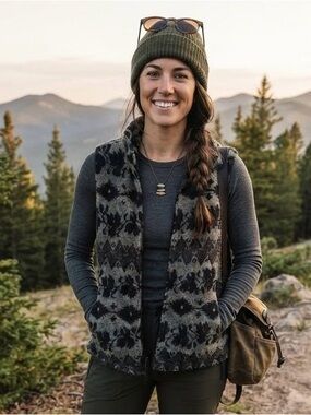 Northern Reflections Aztec Floral Fleece Vest Boho Fuzzy Southwestern Relaxed